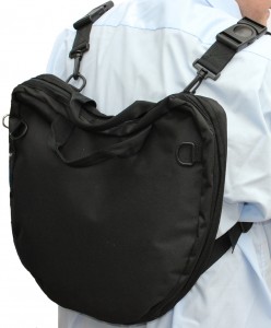Wearing the Trabasack Curve lap tray bag as a rucksack