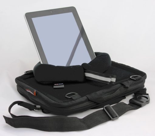 Media Mount holds an iPad upright on top of a Trabasack Mini Connect
