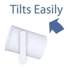 Image of handSteady white mug on white background illustrated to show how the cup tilts easily