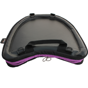 Photograph of Trabasack Curve with purple trim viewed from the top-down, showing the firm tray surface
