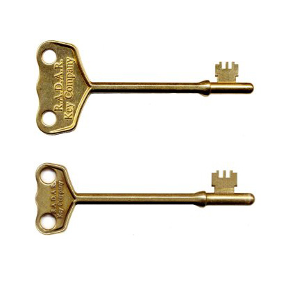 Image shows the two sizes of RADAR key, lay flat on a white background