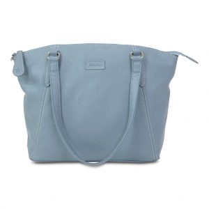 Image shows a photograph of a Samantha Renke handbag in a light "Air Force" blue colour, on a white background.