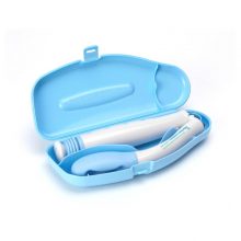 Image shows a photograph of a Buckingham Compact Bottom Wiper folded neatly and discreetly inside a blue plastic hard case