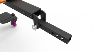 Image is a photograph showing the interface bar that attaches to the back of a mobility scooter on a Skoe Hitch