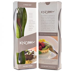 Image is a photograph of the packaging of the 4 pack of Knorks