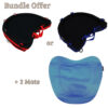 Image is a composite of 3 items - The Trabasack Curve Connect in red, Curve Connect in blue and the Trabasack non-slip mat. Text reads "Bundle offer Curve Connect in Red or blue plus 2 non-slip mats"