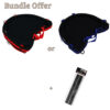 Image is a composite of three photographs, including the Trabasack Curve Connect with Red trim, Curve Connect with blue trim and a pack of hook tapes. Text reads "Bundle Offer - Trabasack Curve Connect with red or blue trim, and a pack of hook tapes"