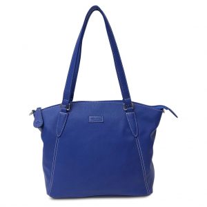 Image is a photograph of the Samantha Renke bag in a striking Cobalt blue, on a white background